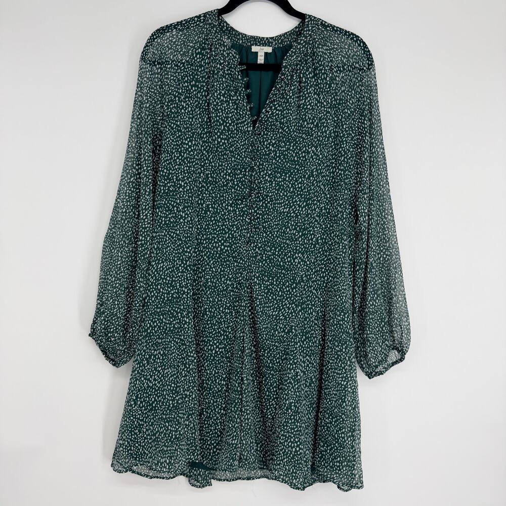 Joie Arctic Animal Spot Green White Long Balloon Sleeve Mini Dress Womens Medium
